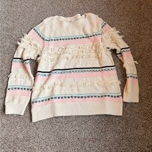 LOFT Multicolor Striped Fringe Sweater